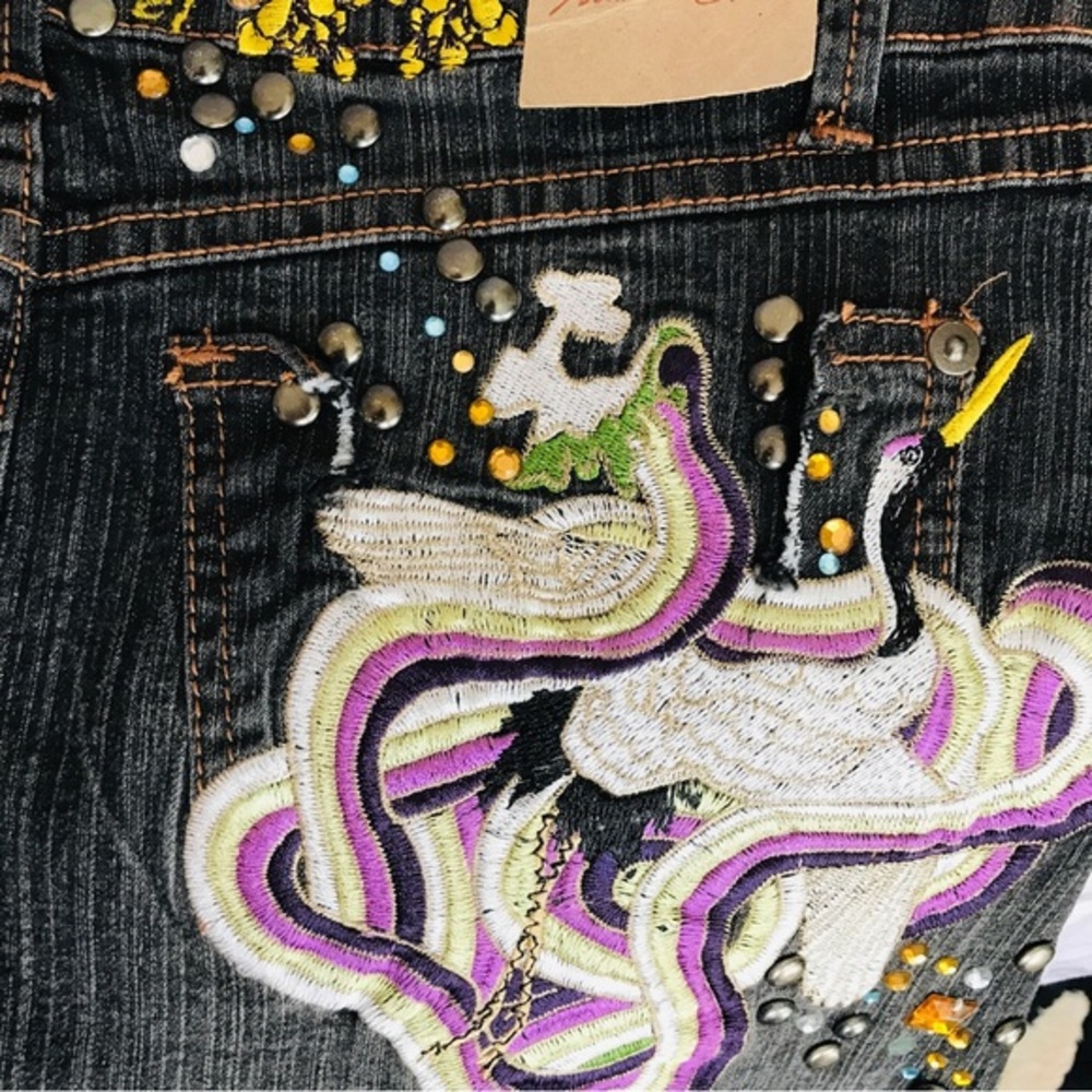 Vintage NWT XOXO Embroidered Denim Mini Circa-2000’s Spirit Bird Embroidery - Picture 6 of 13